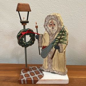 Lamplighter Santa, old St Nick wooden Christmas decor